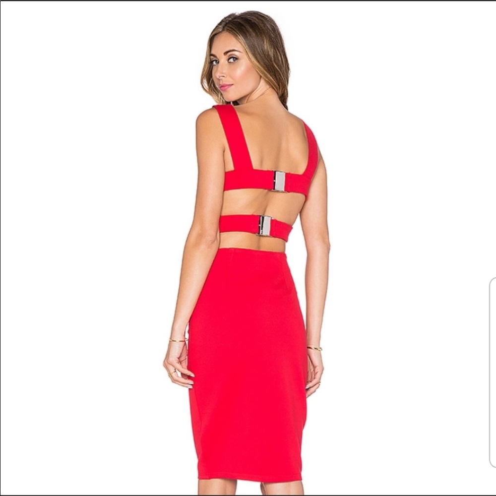 Lavish Alice Harness Strap Detail Bodycon Midi Dress Red